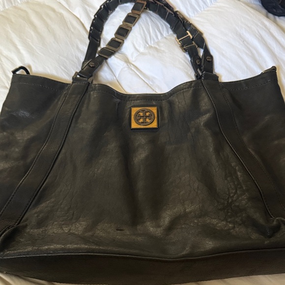 Tory Burch Handbags - Tory Burch Black Leather Tote with Logo Accent